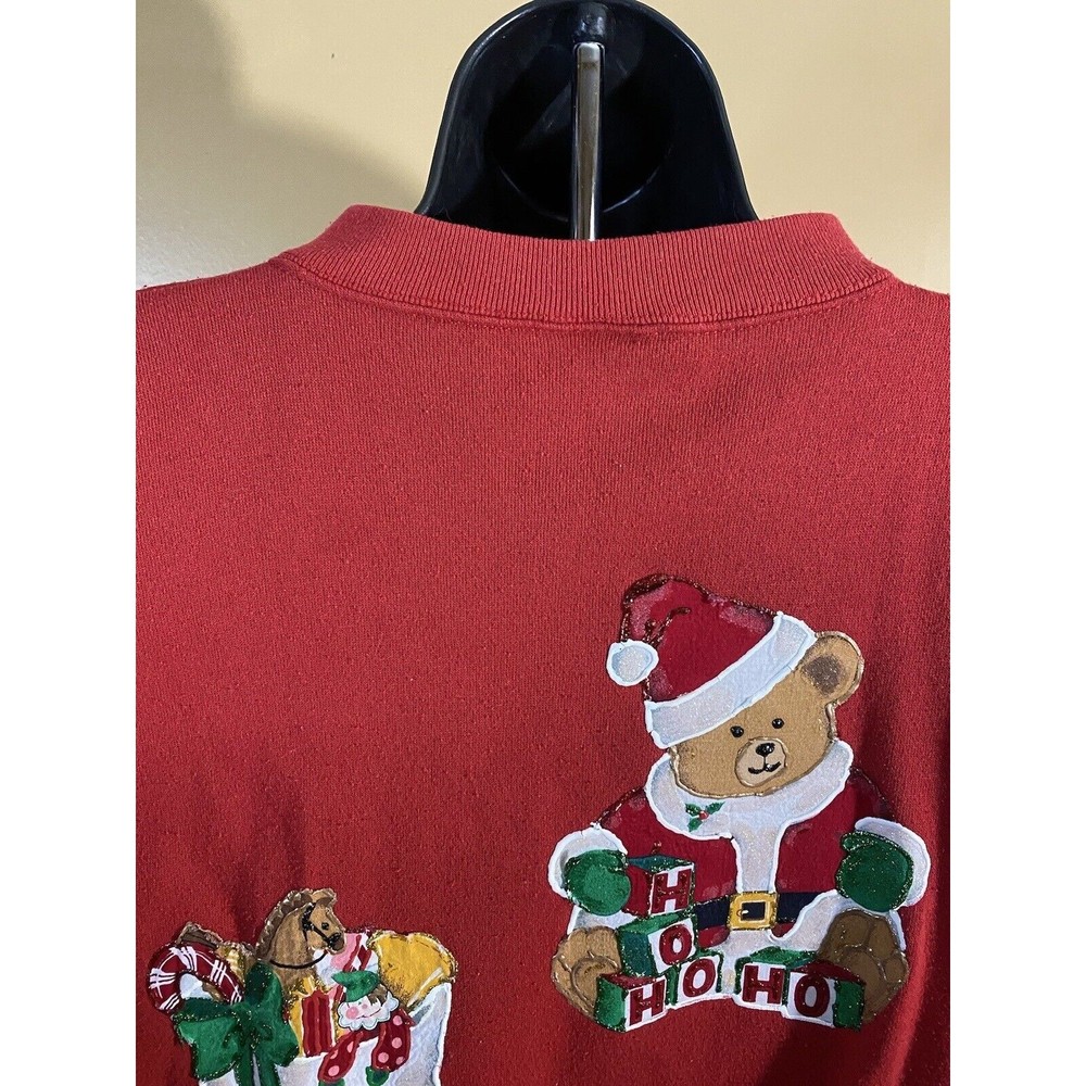 Vintage Embroidered/ Puppies In Sleigh Santa With Gifts 2side Sweatshirt Size XL - Picture 16 of 16